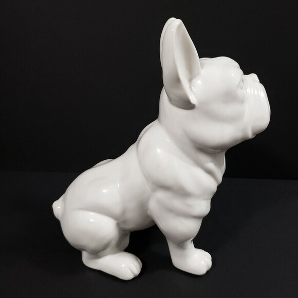 WHITE Ceramic French Bulldog Figurine Statue Sitting French Bulldog Frenchy Male - Picture 4 of 10